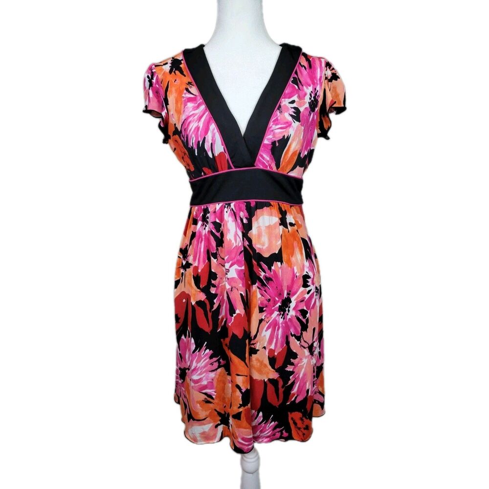 Y2K Babydoll Mini Dress Juniors Medium Multicolor Floral Empire Waist Tie Back